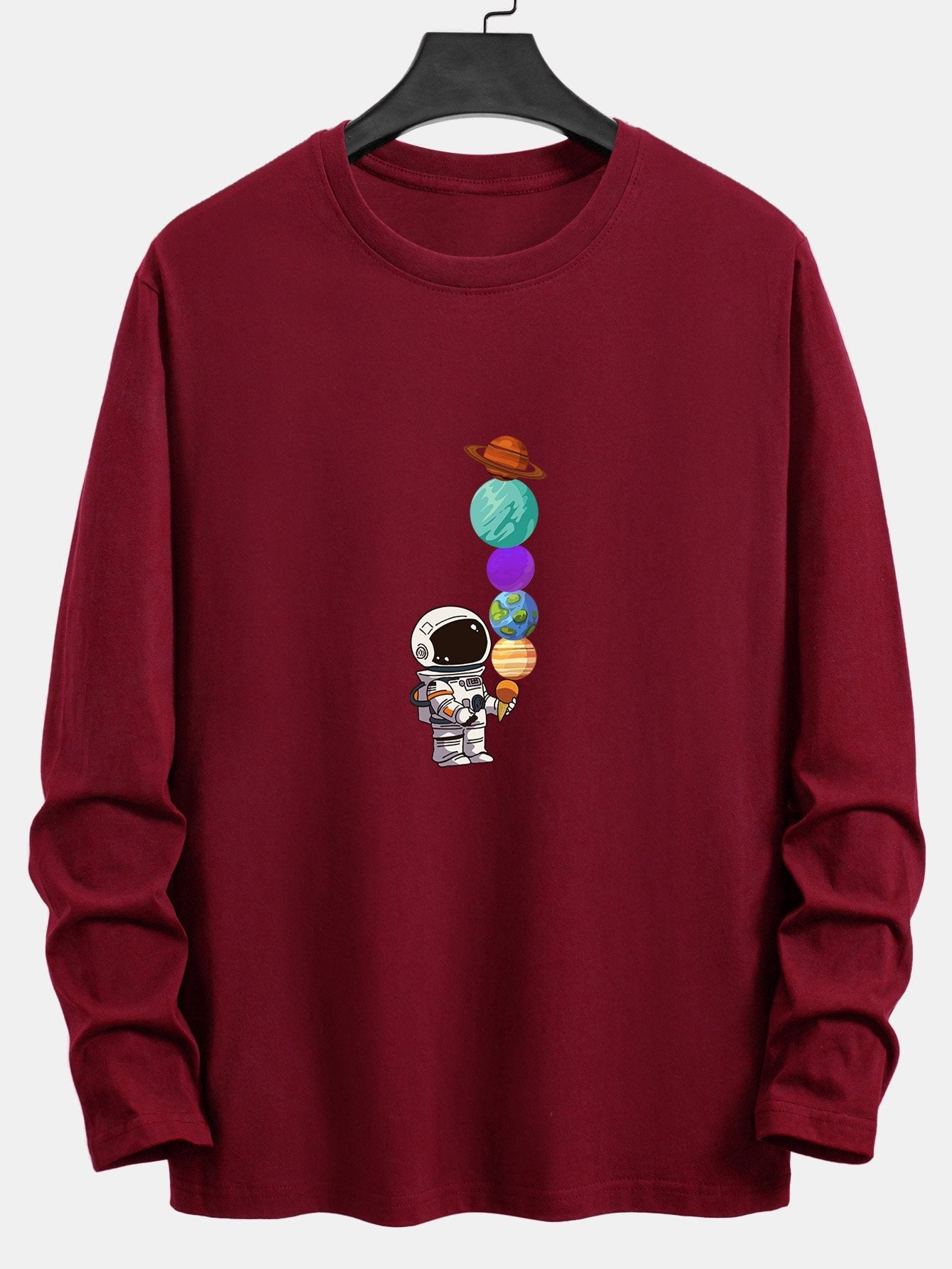Long Sleeve Planet Astronaut Print Cotton T-Shirt - Naturzy