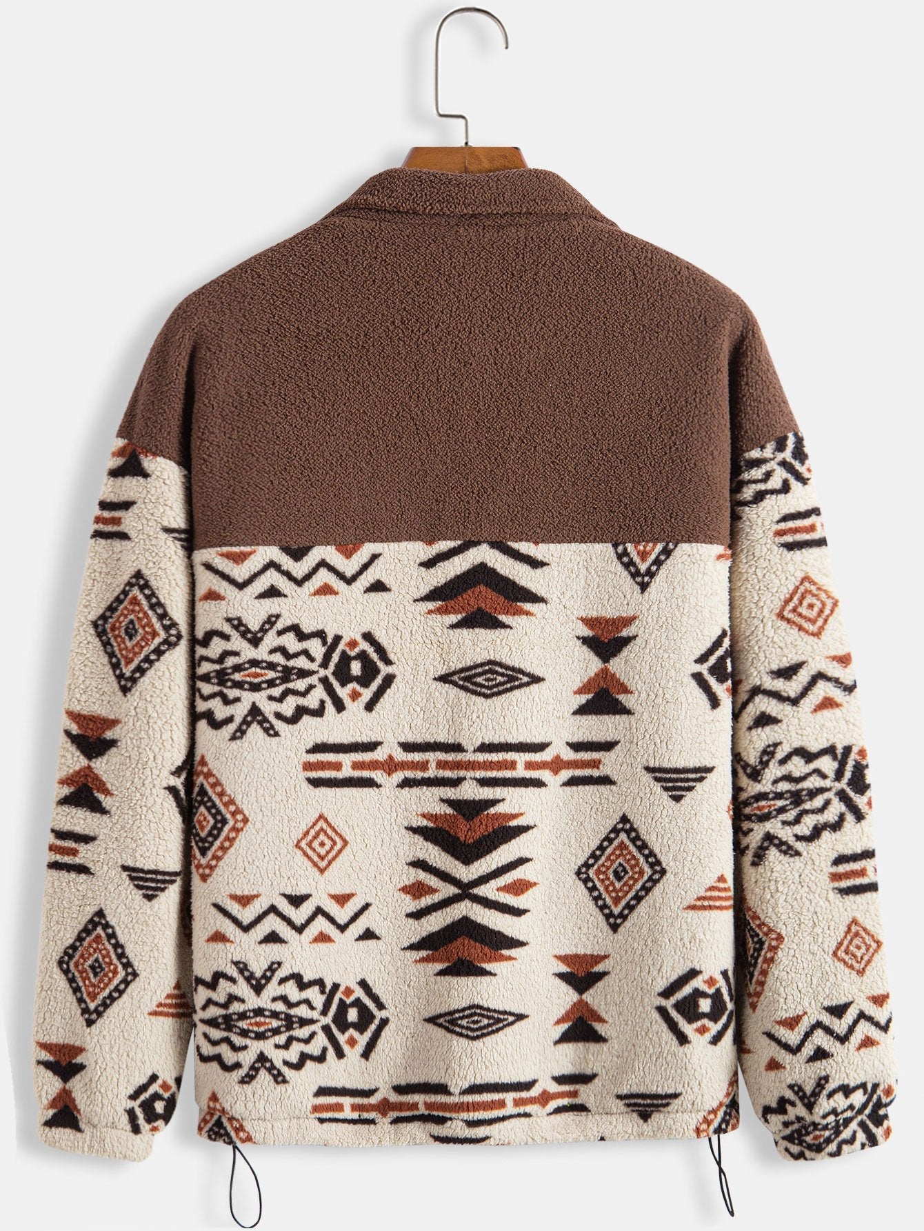 Aztec Print Patchwork Teddy Fleece Coat - Naturzy