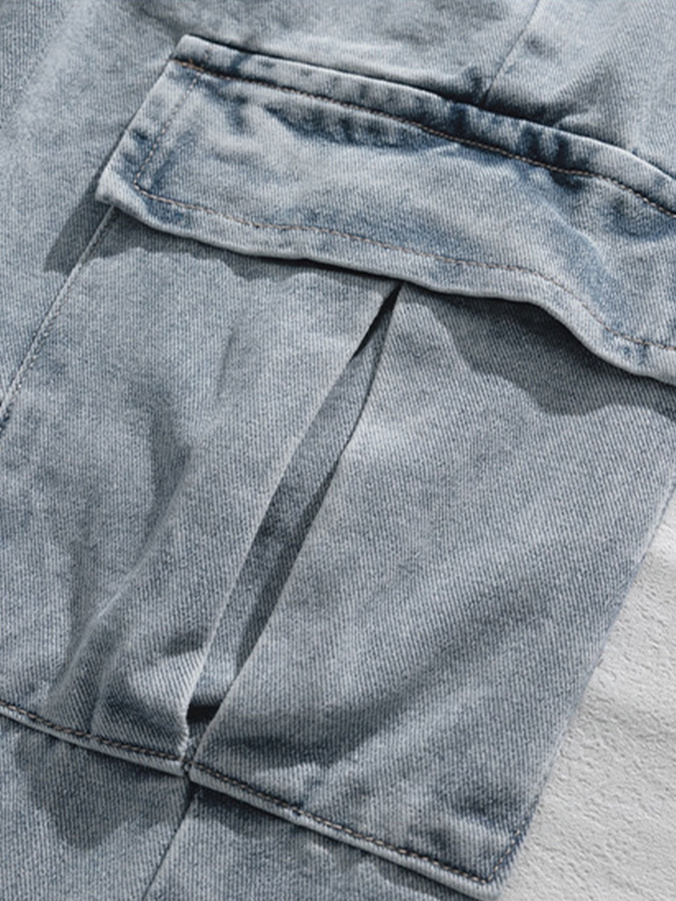 Elastic Waist Relax Fit Straight Leg Cargo Jeans - Naturzy