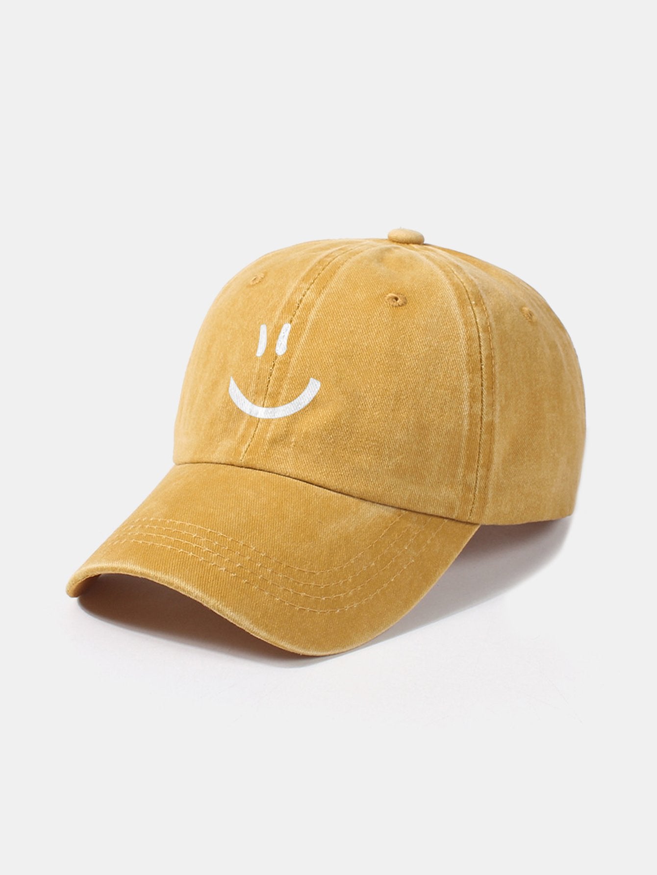 Smiley Face Pattern Classic Retro Washed Distressed Cotton Baseball Cap - Naturzy