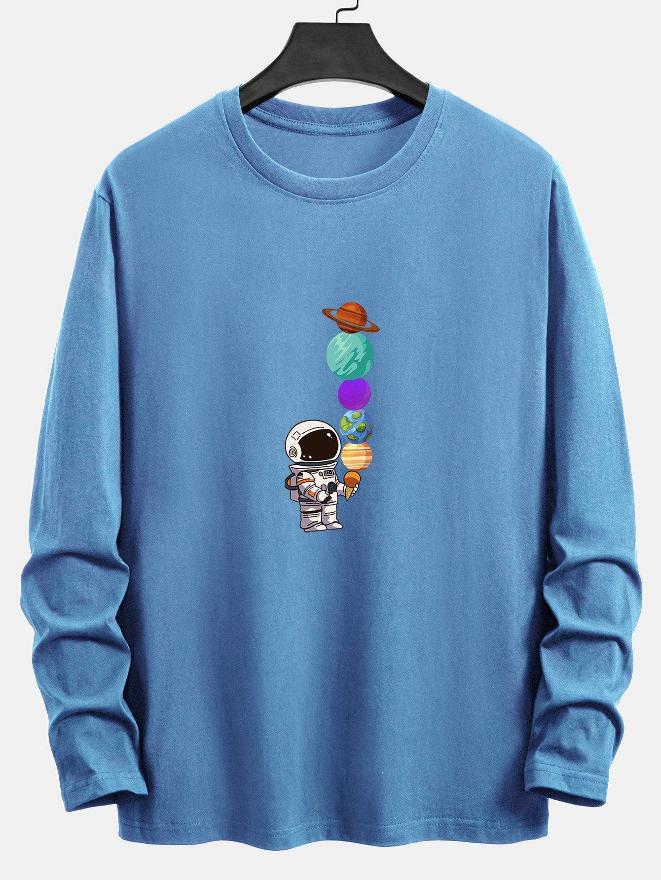 Long Sleeve Planet Astronaut Print Cotton T-Shirt - Naturzy