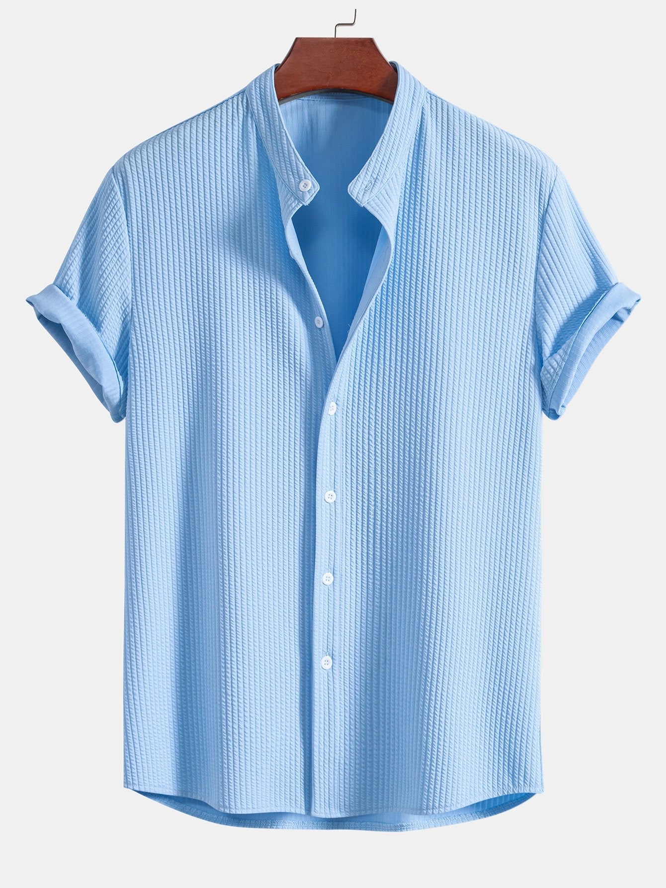 Muscle Fit Ribbed Stand Collar Shirt - Naturzy