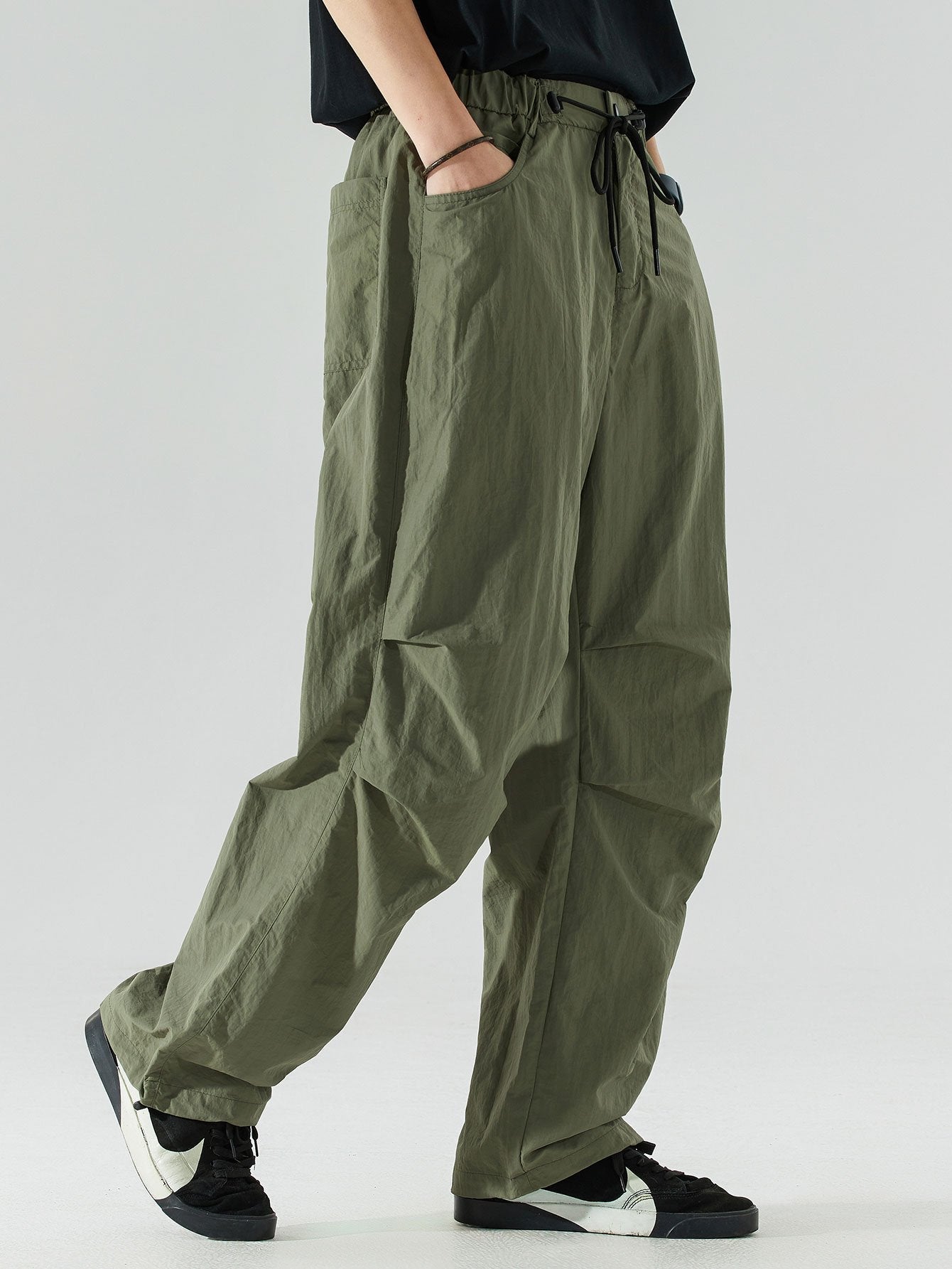 Elastic Waist Parachute Pants - Naturzy