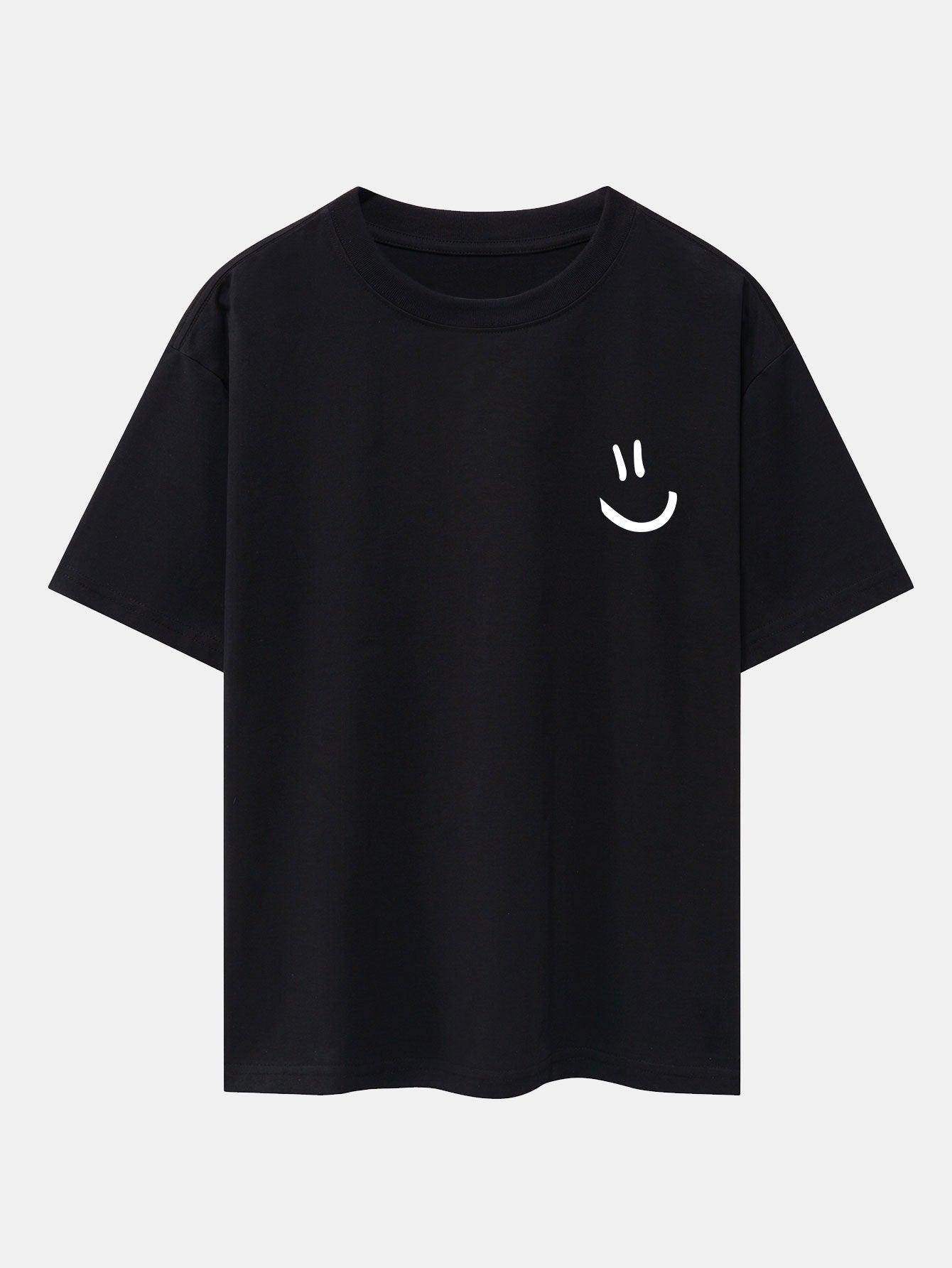 3 Pieces Smiley Face Print Drop Shoulder Oversize T-Shirts - Naturzy