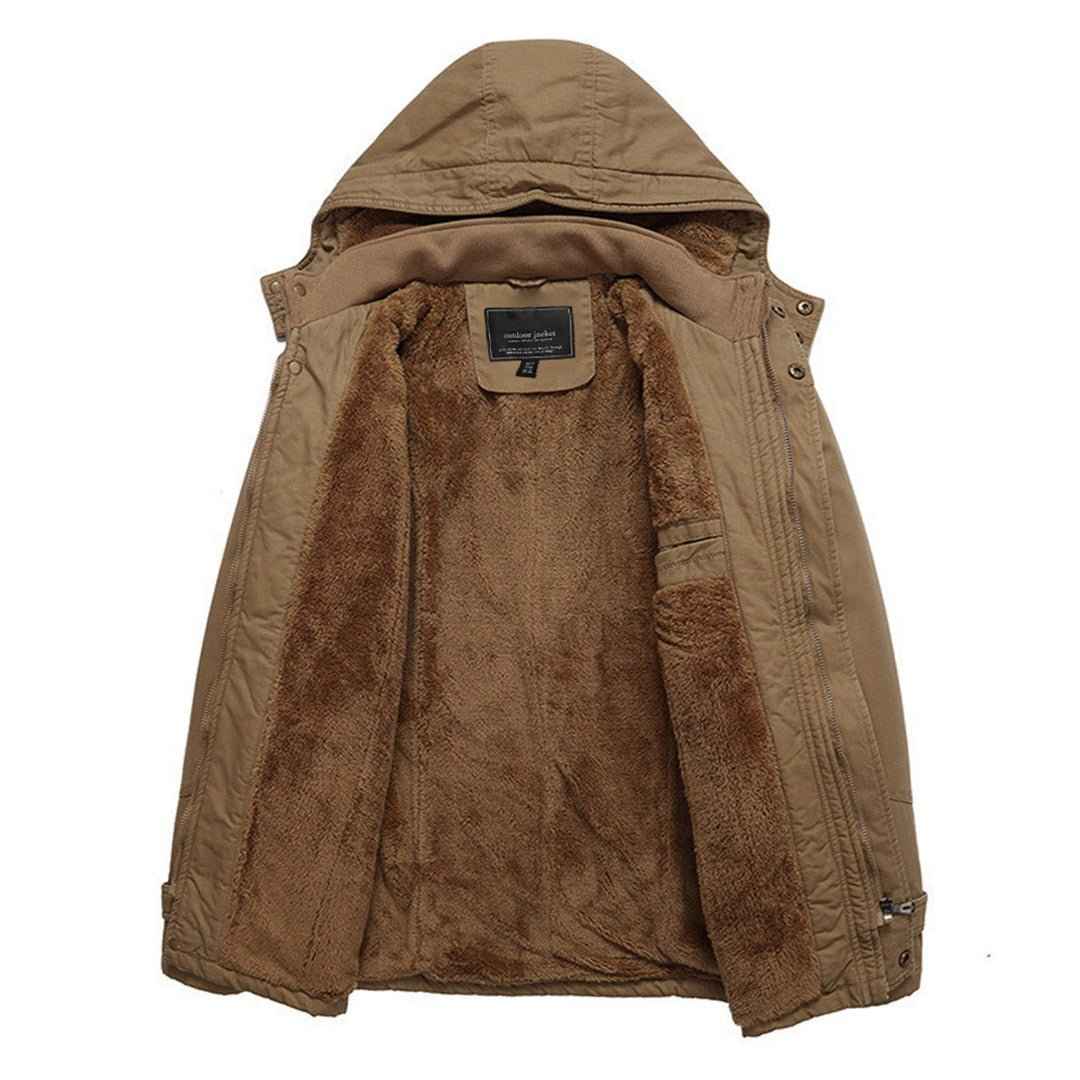 Men's Hood Jackets Thicken Fleece Cotton Work Winter Coats