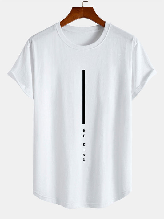 Stripe Be Kind Print Cotton Arc Hem T-Shirt - Naturzy