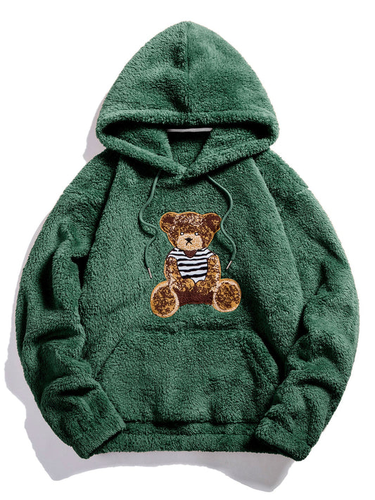 Bear Embroidered Patch Teddy Hoodie - Naturzy