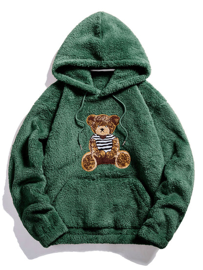 Bear Embroidered Patch Teddy Hoodie - Naturzy