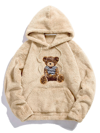 Bear Embroidered Patch Teddy Hoodie - Naturzy