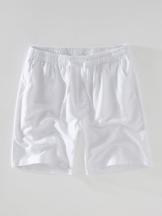 Linen Cotton Blend Drawstring Shorts - Naturzy
