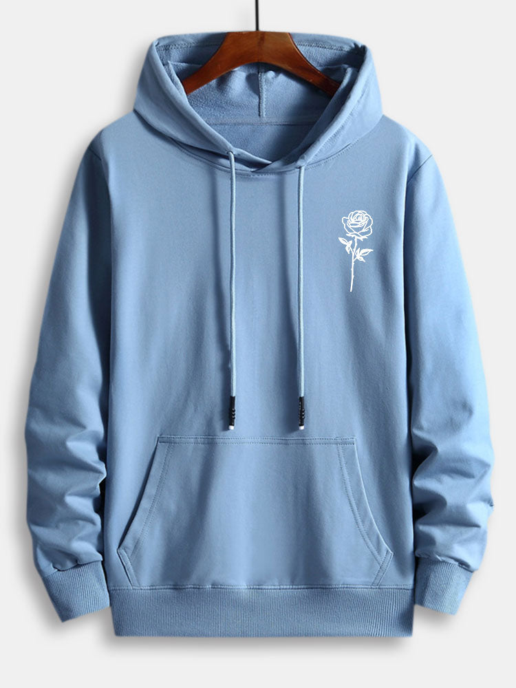Rose Print Cotton Hoodie - Naturzy