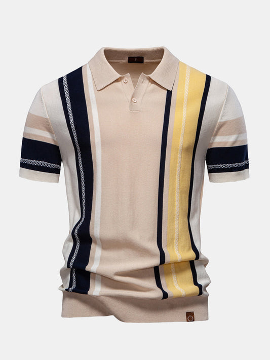 Contrast Stripe Knit Polo Shirt - Naturzy