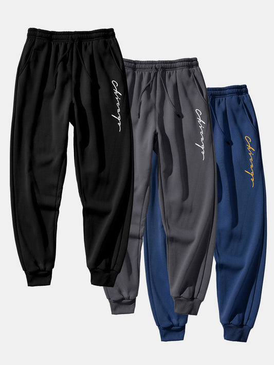 3 Pieces Chicago Print Jogger Pants - Naturzy