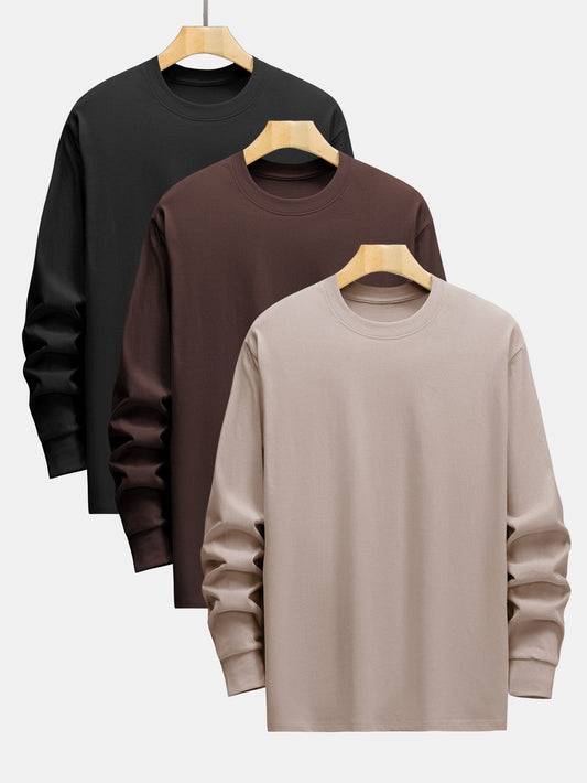 3 Pieces Basic Long Sleeve Heavy Weight T-Shirts - Naturzy