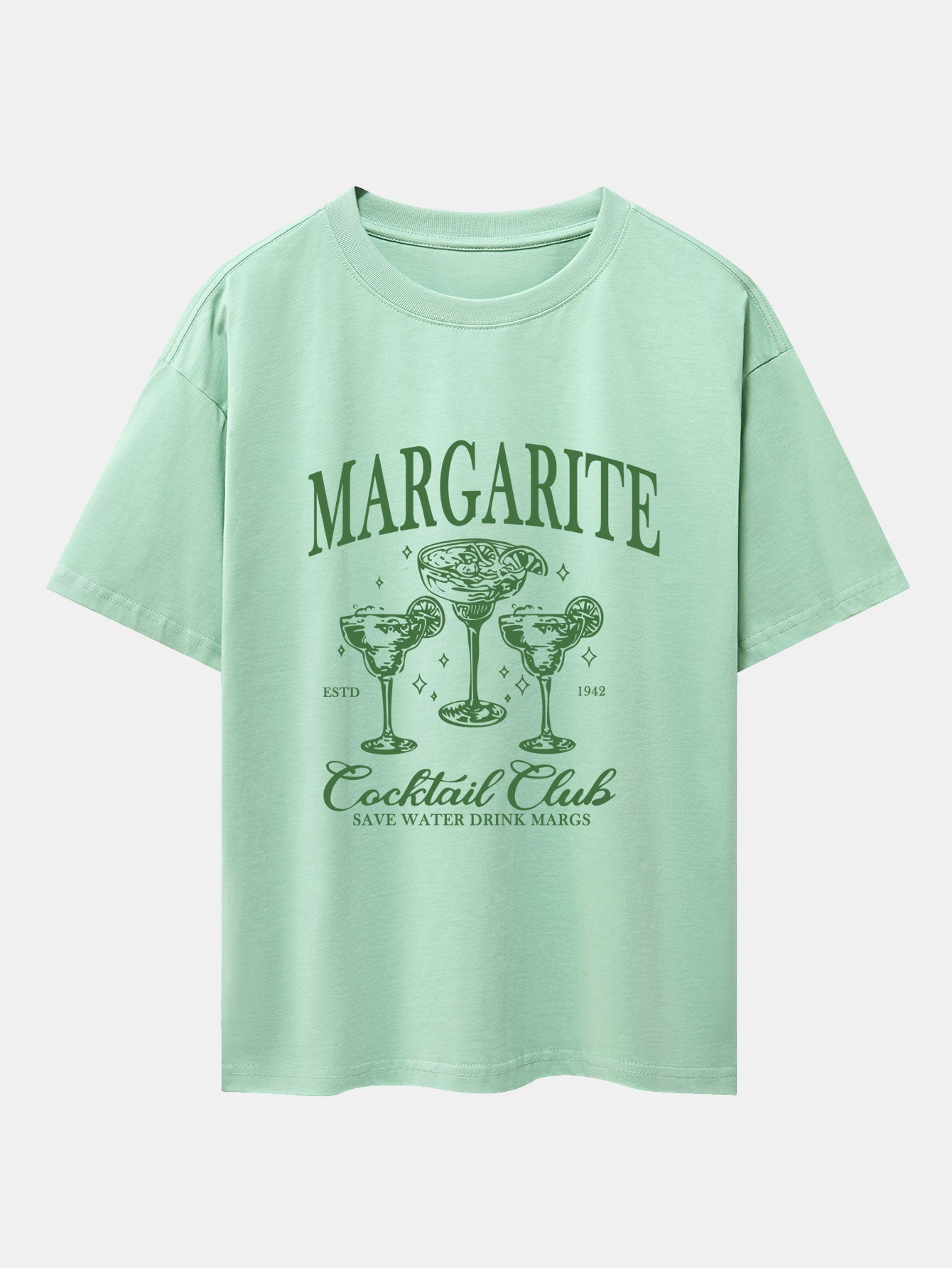 Cocktail Club Print Drop Shoulder Oversize T-Shirt - Naturzy