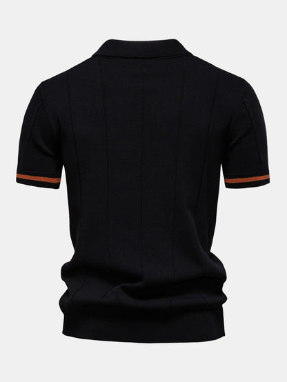 Contrast Trim Zipper Knit Polo Shirt - Naturzy