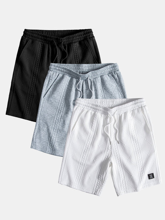 3 Pieces Geometric Jacquard Drawstring Shorts - Naturzy