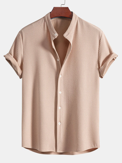 Muscle Fit Ribbed Stand Collar Shirt - Naturzy