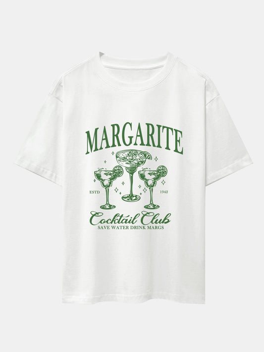 Cocktail Club Print Drop Shoulder Oversize T-Shirt - Naturzy