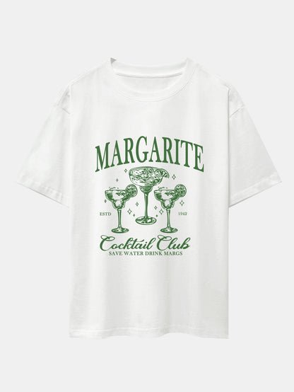 Cocktail Club Print Drop Shoulder Oversize T-Shirt - Naturzy