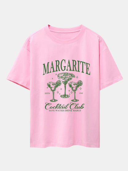 Cocktail Club Print Drop Shoulder Oversize T-Shirt - Naturzy