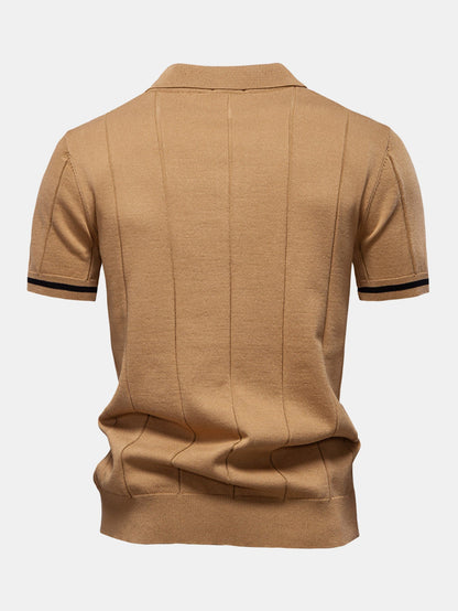 Contrast Trim Zipper Knit Polo Shirt - Naturzy