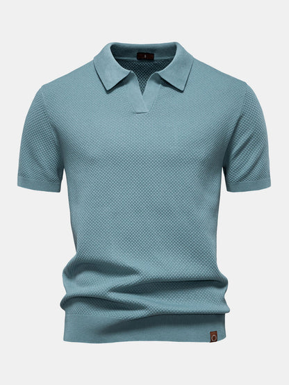 Pineapple Texture Knit V Neck Polo - Naturzy