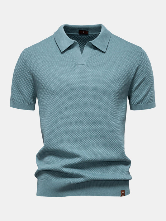 Pineapple Texture Knit V Neck Polo - Naturzy