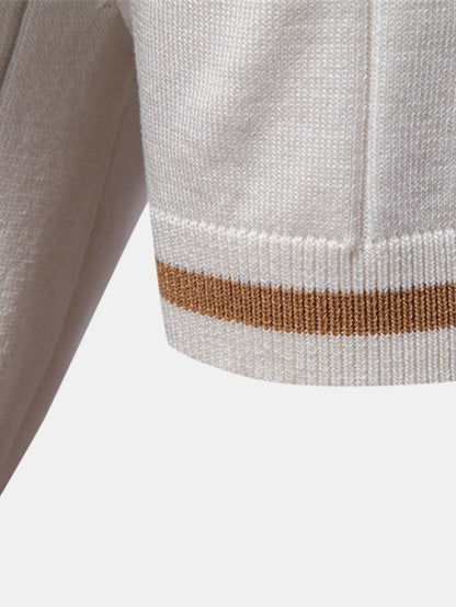Contrast Trim Zipper Knit Polo Shirt - Naturzy