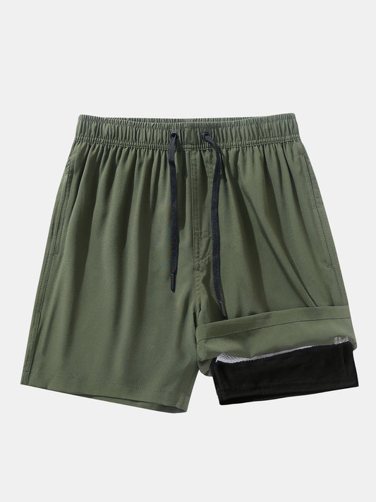 2 In 1 Drawstring Pocket Quick Dry Swim Shorts - Naturzy
