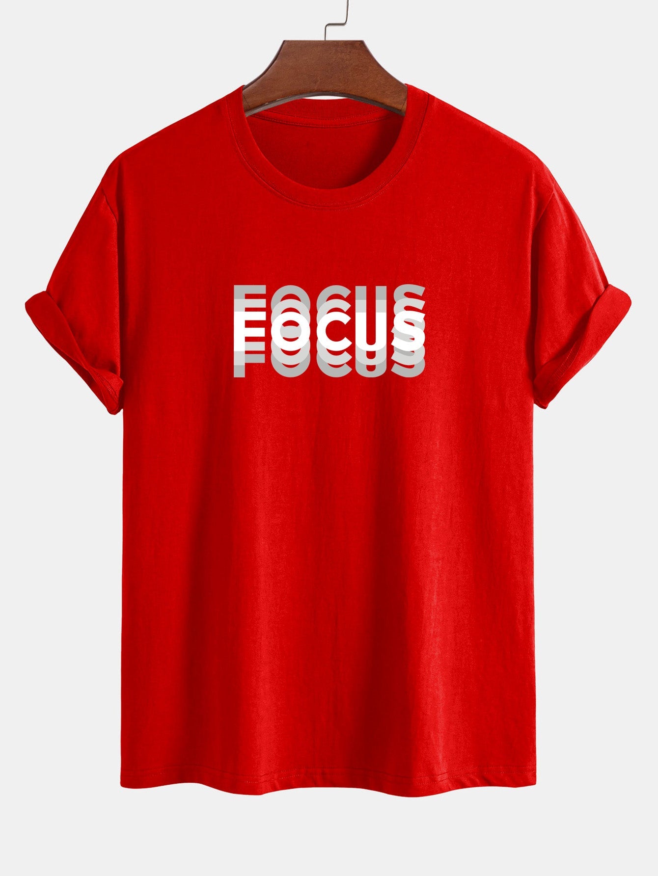 Regular Fit Focus Slogan Print Cotton T-Shirt - Naturzy