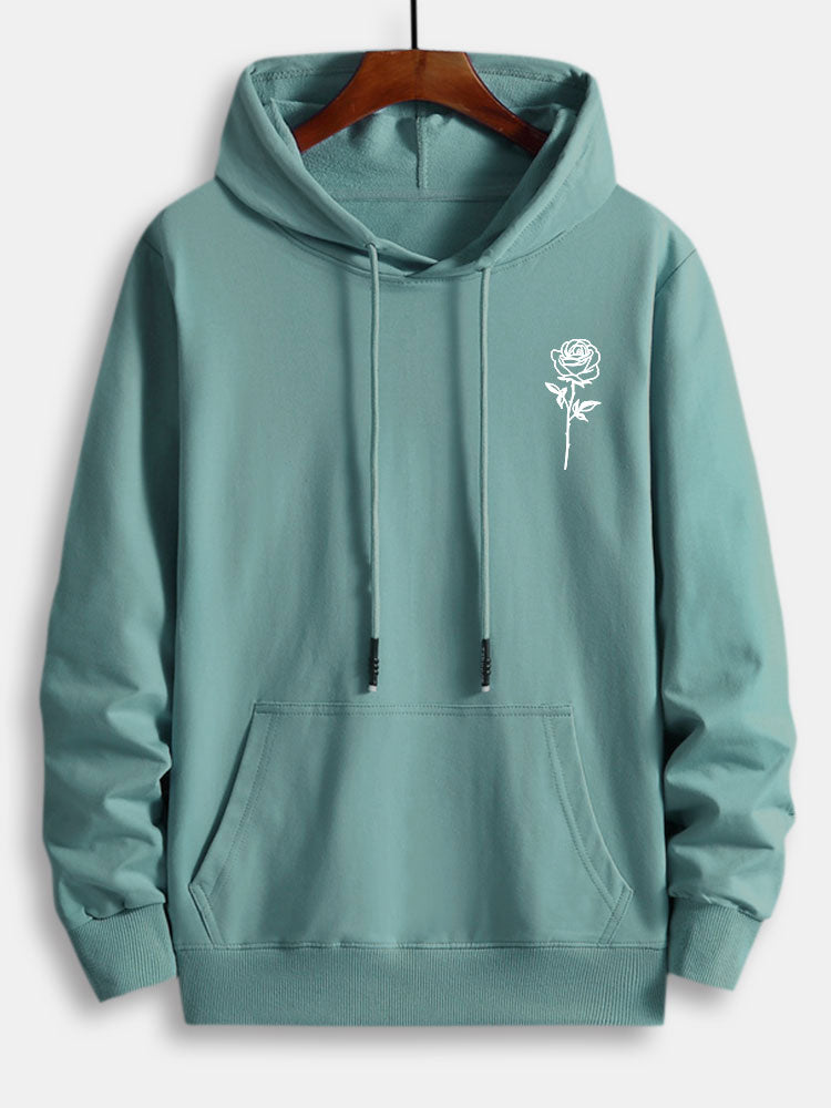 Rose Print Cotton Hoodie - Naturzy