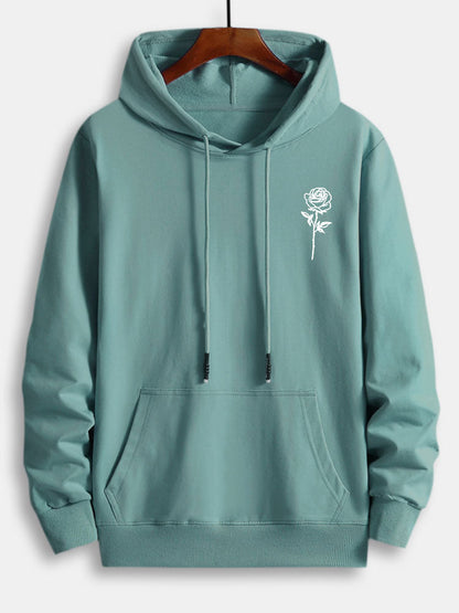 Rose Print Cotton Hoodie - Naturzy