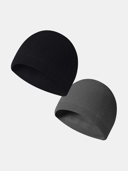 2 Pieces Solid Color Outdoor Cycling Warm Knit Beanie Hat - Naturzy