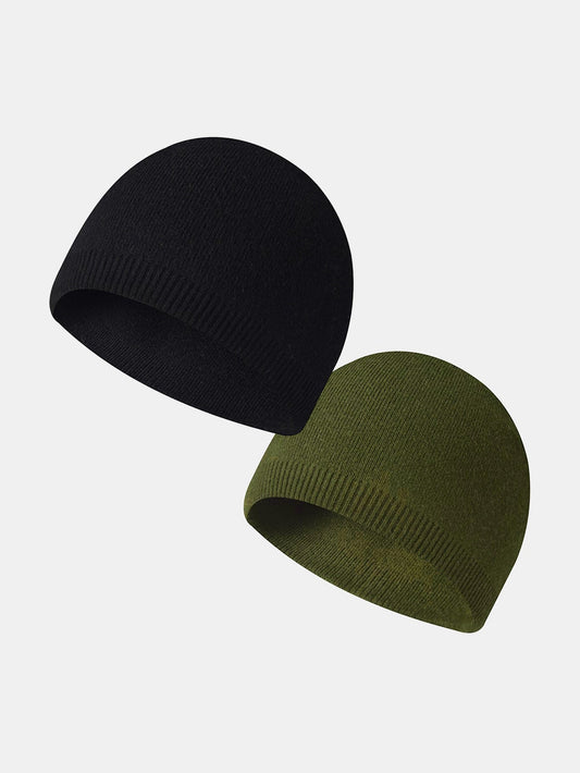 2 Pieces Solid Color Outdoor Cycling Warm Knit Beanie Hat - Naturzy