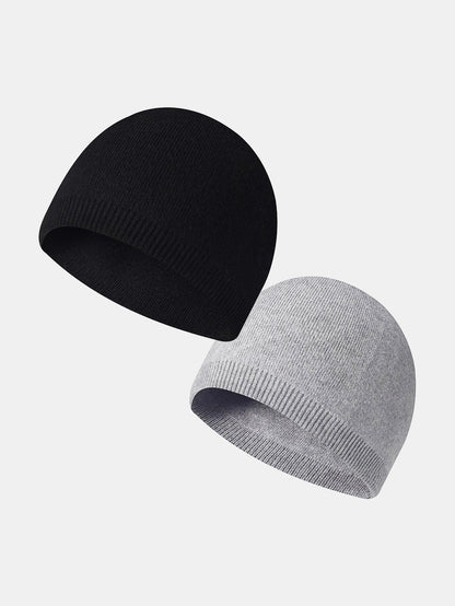 2 Pieces Solid Color Outdoor Cycling Warm Knit Beanie Hat - Naturzy