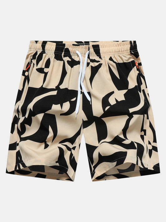 Color Block Print Zipper Pocket Shorts - Naturzy