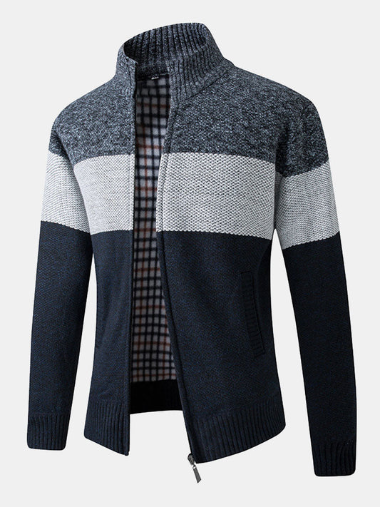 Color Block Patchwork Zip Up Sweater - Naturzy