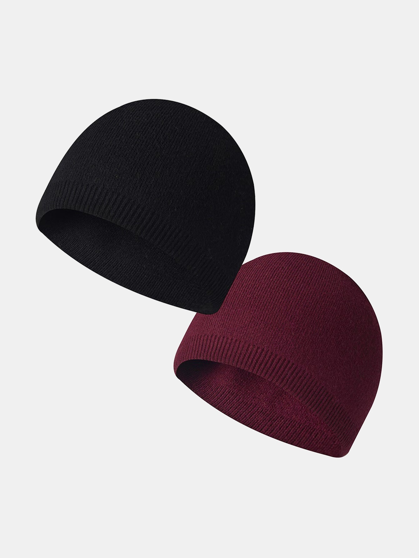 2 Pieces Solid Color Outdoor Cycling Warm Knit Beanie Hat - Naturzy