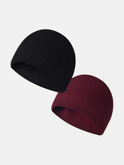 2 Pieces Solid Color Outdoor Cycling Warm Knit Beanie Hat - Naturzy