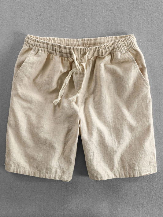 Linen Cotton Blend Drawstring Shorts - Naturzy
