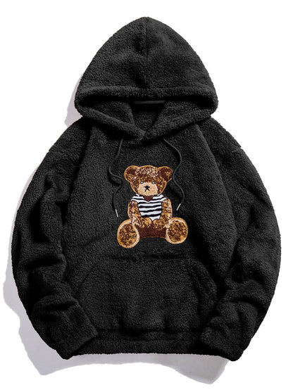 Bear Embroidered Patch Teddy Hoodie - Naturzy