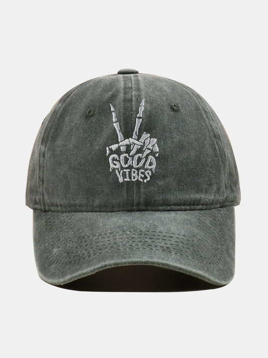 Skull Embroidery Pattern Vintage Distressed Washable Baseball Cap - Naturzy