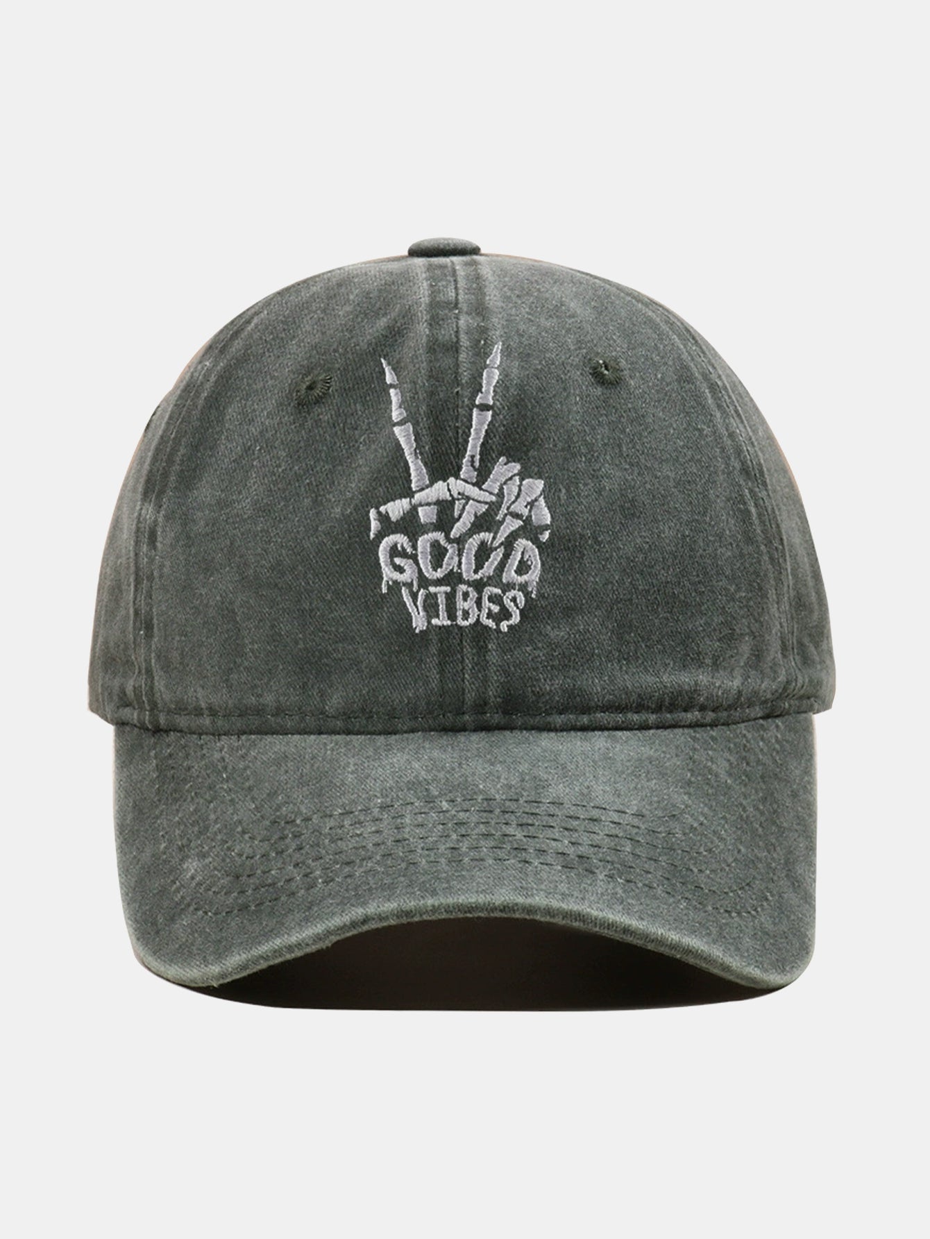 Skull Embroidery Pattern Vintage Distressed Washable Baseball Cap - Naturzy