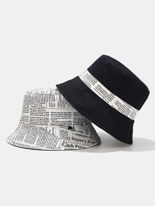 Newspaper Print Double Side Reversible Bucket Hat - Naturzy