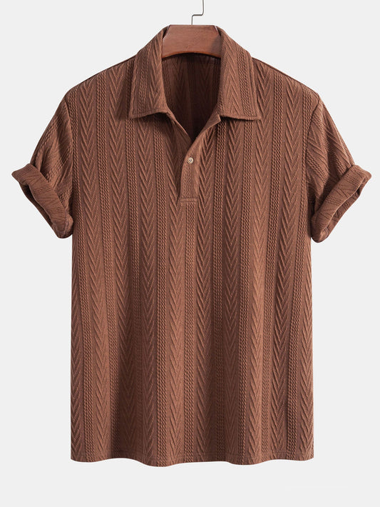 Knitted Geometric Jacquard Polo - Naturzy
