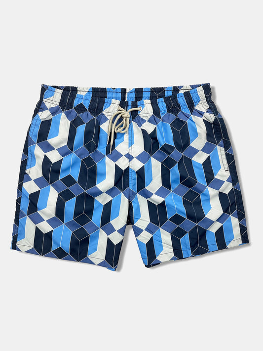 Geometric Color Block Print Swim Shorts - Naturzy