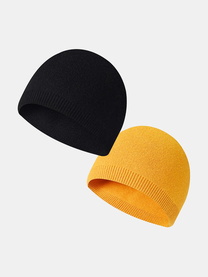 2 Pieces Solid Color Outdoor Cycling Warm Knit Beanie Hat - Naturzy