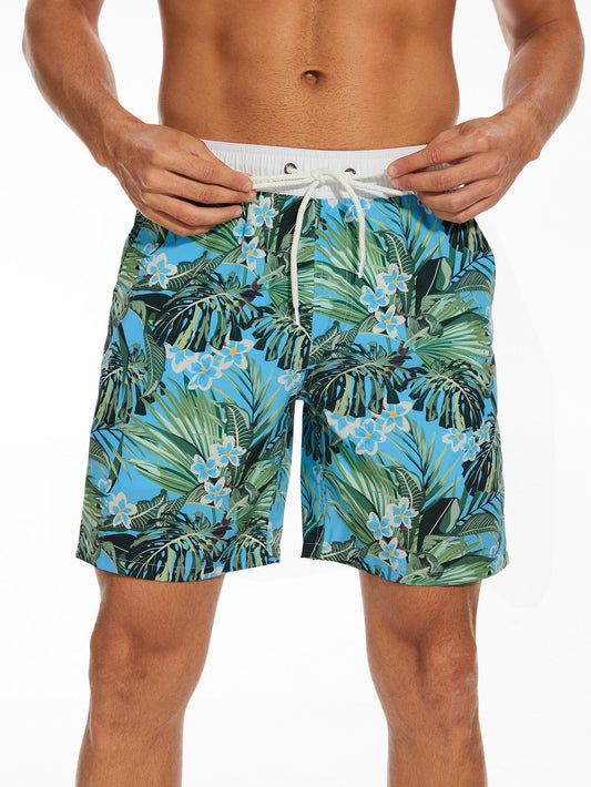 2 In 1 Contrast Tropical Print Swim Shorts - Naturzy