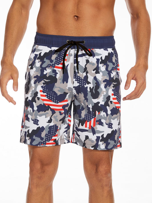 2 In 1 Camouflage USA Flag Print Swim Shorts - Naturzy